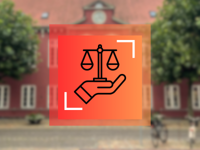 Farvestrålende grafik der illustrerer jura og advokatvagt. 